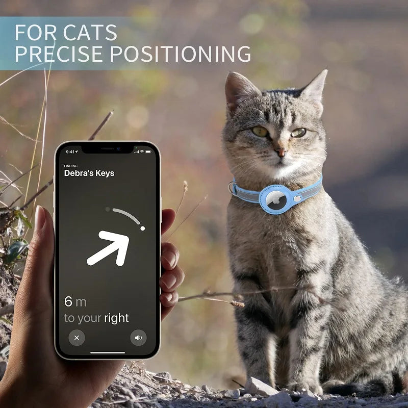 True Blue Pets Reflective Leather Cat Collar for Airtag